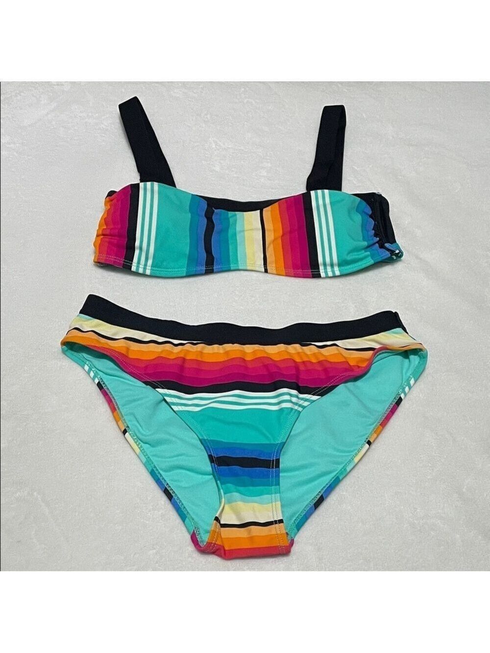 Ingear Aqua Multi Color Striped Bikini Large
